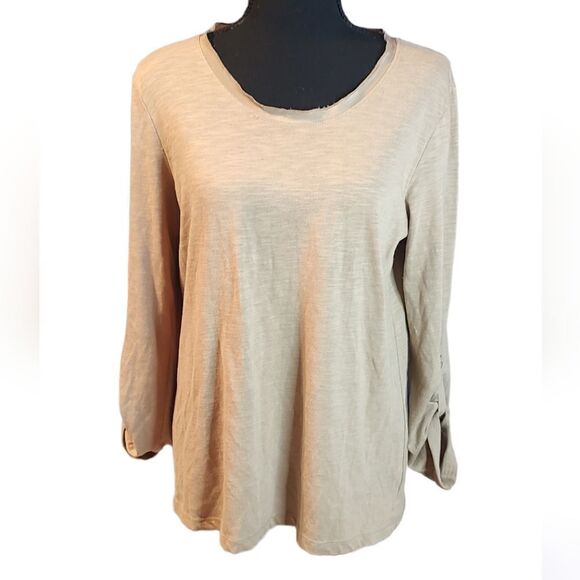 Retro-ology Beige Long Sleeve Top with Chiffon Back Medium - Picture 1 of 6
